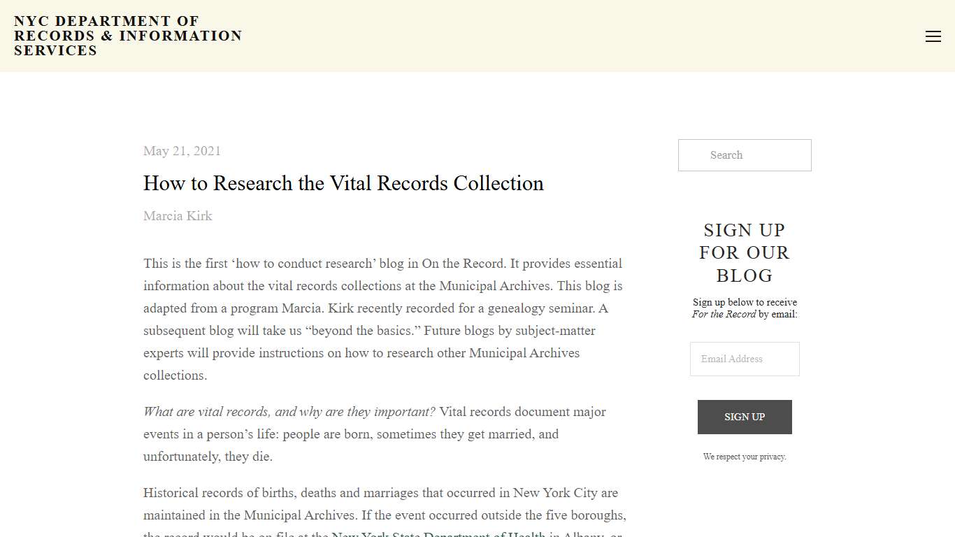 How to Research the Vital Records Collection — NYC Department of Records & Information Services